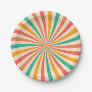Colourful summer retro sunburst paper plate