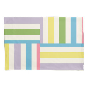Colourful summer striped blocks pattern pillowcase
