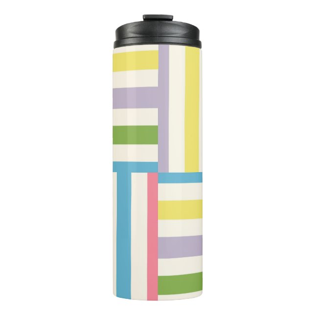 Colourful summer striped blocks pattern thermal tumbler (Front)