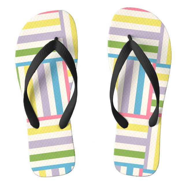Colourful summer striped blocks pattern thongs (Footbed)