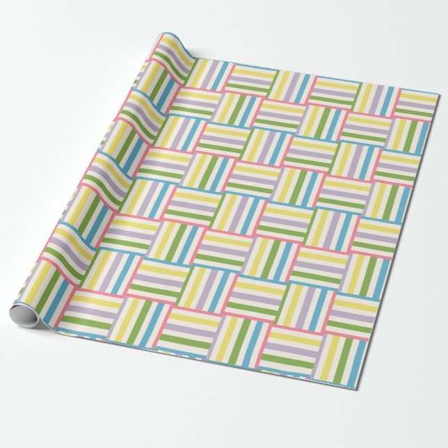 Colourful summer striped blocks pattern wrapping paper (Unrolled)