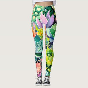 Colourful Summer Succulent Botanical Garden Leggings