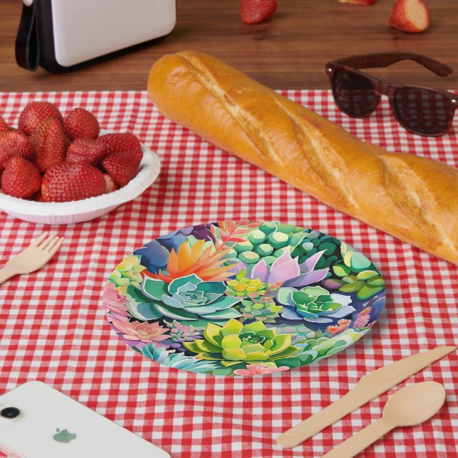 Colourful Summer Succulent Botanical Garden Paper Plate (Picnic)