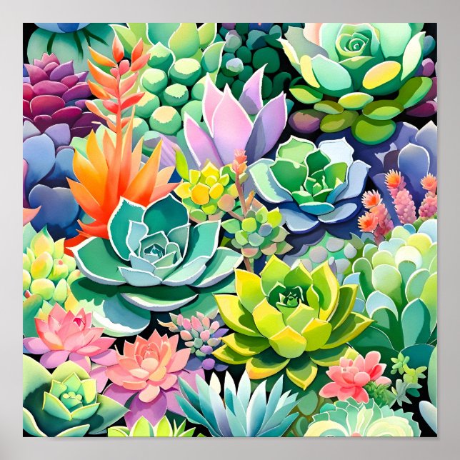 Colourful Summer Succulent Botanical Garden Poster (Front)