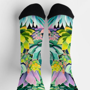 Colourful Summer Succulent Botanical Garden Socks