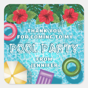 Colourful Summer Swimming Pool Birthday Thank You Square Sticker