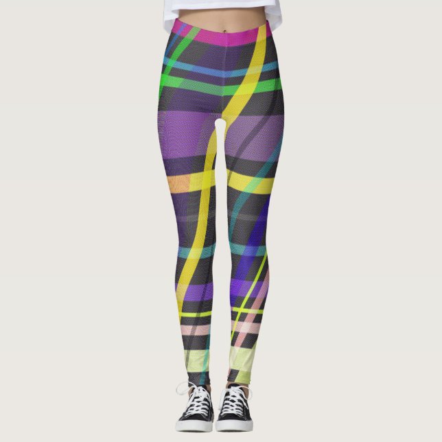 Colourful Summer Trippy Crossing Lines Pattern Leggings (Front)