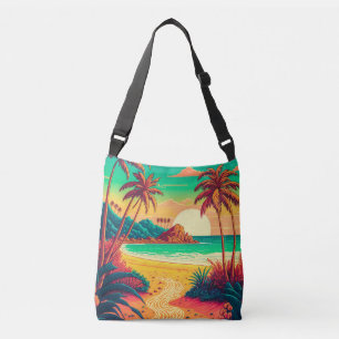 Colourful Summer Tropical Beach Landscape Artwork Crossbody Bag