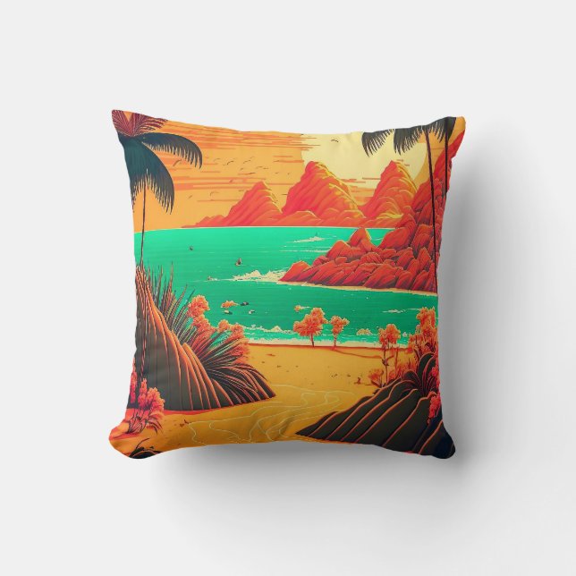 Colourful Summer Tropical Beach Landscape Artwork  Cushion (Front)