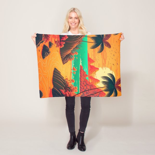 Colourful Summer Tropical Beach Landscape Artwork  Fleece Blanket (In Situ)