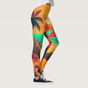 Colourful Summer Tropical Beach Landscape Artwork  Leggings