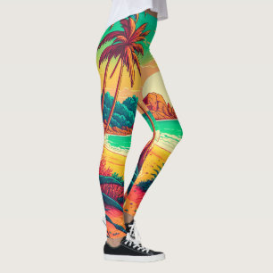 Colourful Summer Tropical Beach Landscape Artwork  Leggings