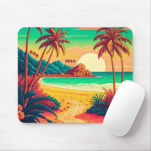 Colourful Summer Tropical Beach Landscape Artwork Mouse Pad