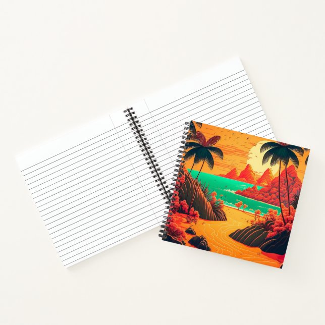 Colourful Summer Tropical Beach Landscape Artwork  Notebook (Inside)