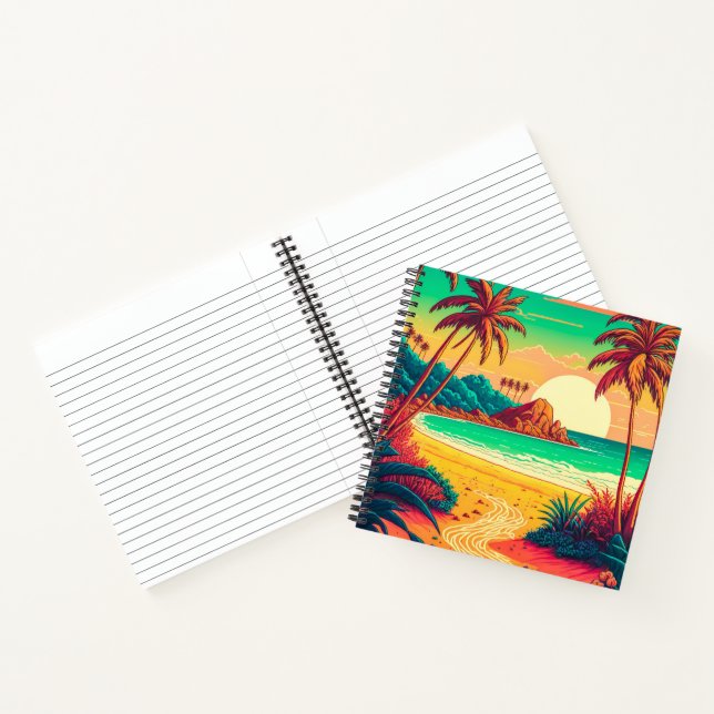 Colourful Summer Tropical Beach Landscape Artwork  Notebook (Inside)