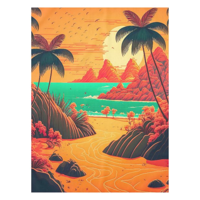 Colourful Summer Tropical Beach Landscape Artwork  Tablecloth (Front)