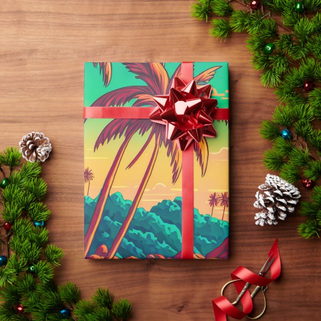 Colourful Summer Tropical Beach Landscape Artwork  Wrapping Paper (Holiday Gift)