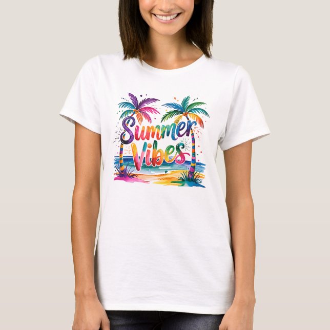 Colourful Summer Vibes With Palm Trees T-shirt (Front)