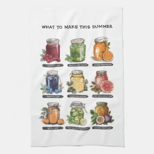 Colourful Summer Watercolor Fruit Jam Mason Jar Tea Towel