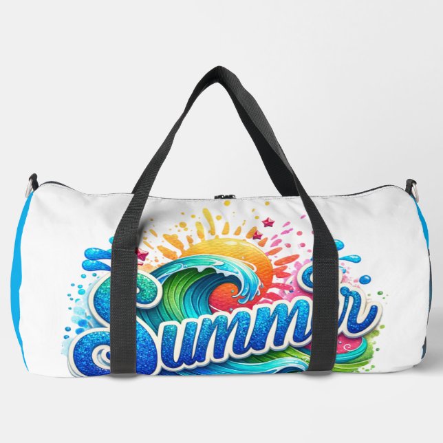Colourful Summer Waves Large Duffel Bag (Front)