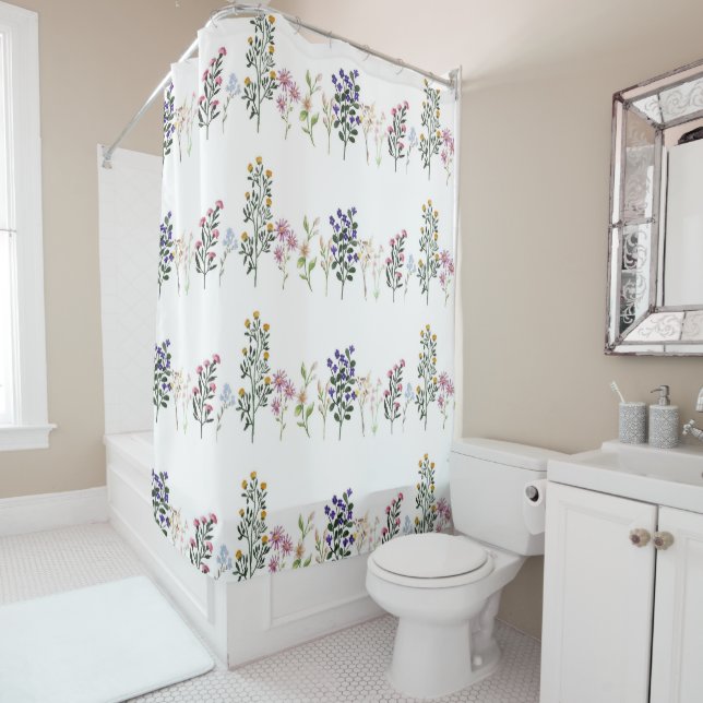 Colourful Summer Wildflower Pattern Shower Curtain (In Situ)