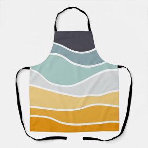 Colourful summery retro style waves apron