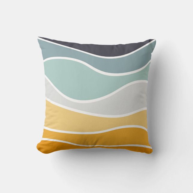 Colourful summery retro style waves cushion (Front)
