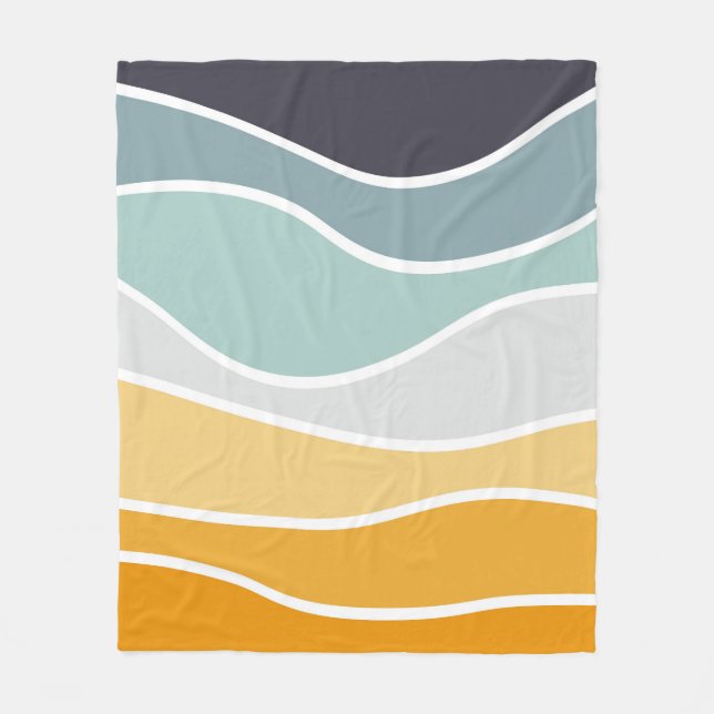 Colourful summery retro style waves fleece blanket (Front)