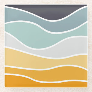 Colourful summery retro style waves glass coaster