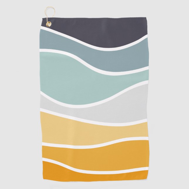 Colourful summery retro style waves golf towel (Front)