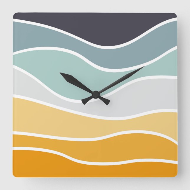 Colourful summery retro style waves square wall clock (Front)