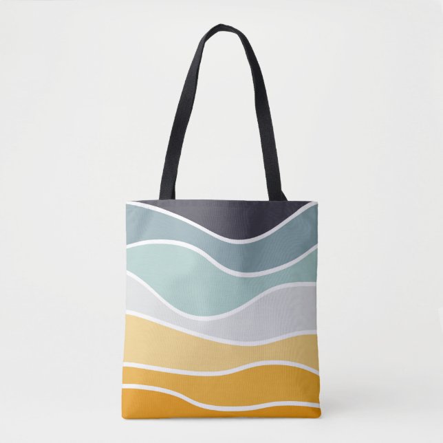 Colourful summery retro style waves tote bag (Front)