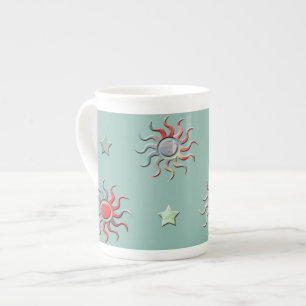 Colourful sun and stars design bone china mug