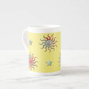 Colourful sun and stars design bone china mug