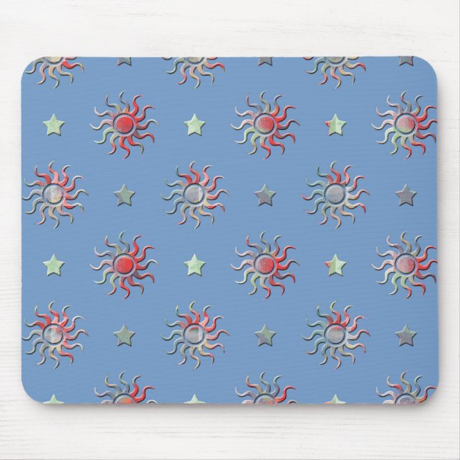 Colourful sun and stars design mouse pad (Front)