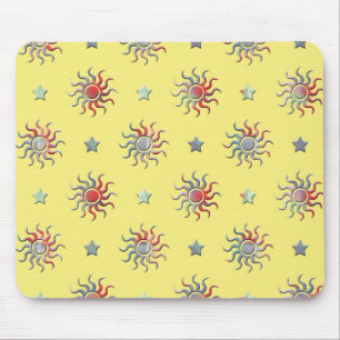 Colourful sun and stars design mouse pad