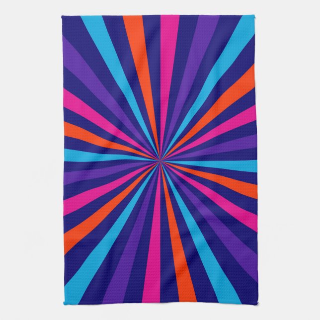 Colourful Sun Burst Spinning Wheel Design Tea Towel (Vertical)