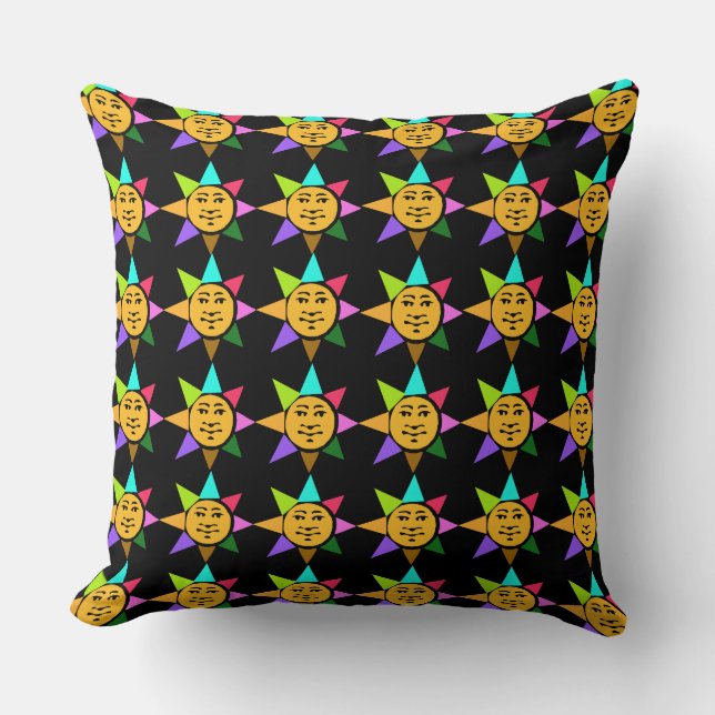 Colourful Sun Face Pattern Throw Pillow (Front)