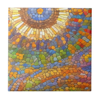 Colourful Sun Gaudi-inspired Mosaic Art Ceramic Tile