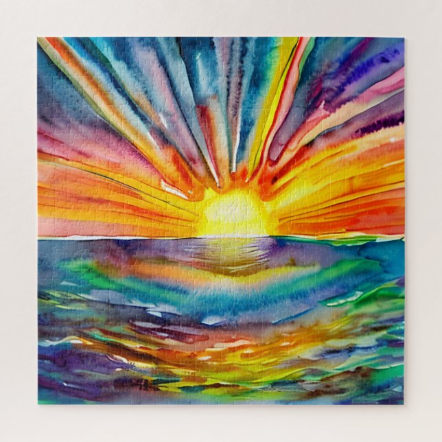 Colourful Sun Rays over the Water Reflection AI Ar Jigsaw Puzzle (Vertical)