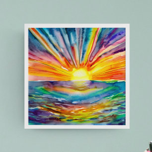 Colourful Sun Rays over the Water Reflection AI Ar Poster