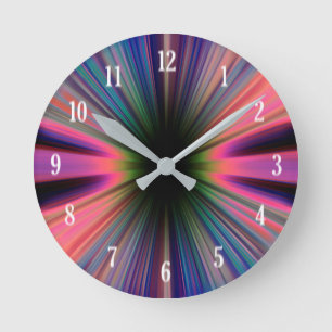 Colourful sunburst rays round clock