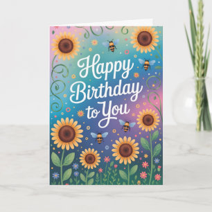 Colourful Sunflower and Bee Happy Birthday Card