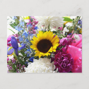 Colourful sunflower bouquet postcard