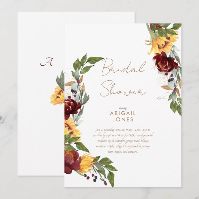 Colourful Sunflower Floral Botanical Bridal Shower Invitation (Front/Back)