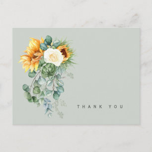 Colourful Sunflower Floral Sage Funeral Thank You Postcard