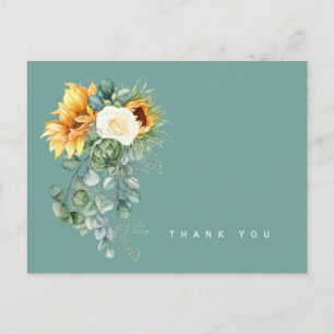 Colourful Sunflower Floral Sage Funeral Thank You Postcard