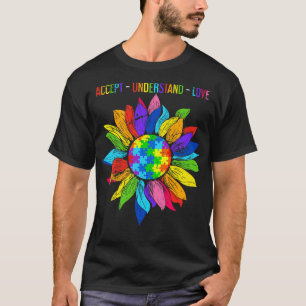 Colourful Sunflower Gift Autism Awareness T-Shirt