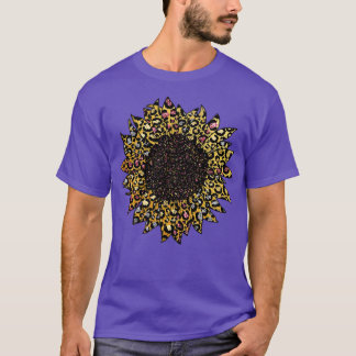 Colourful Sunflower Leopard Gold Pink Silver Glilt T-Shirt