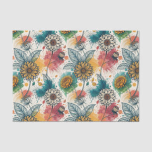 Colourful Sunflower Paint Splatter Artwork Pattern Tissue Paper